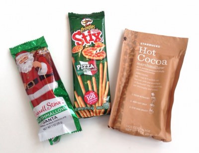 Russell Stover Chocolate, Pringles Stix and Starbucks Hot Cocoa