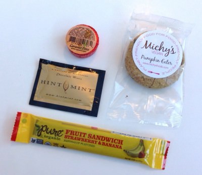 Caramel Bites,Michy's Pumpkin Eater Cookie, Hint Mints, Pure Fruit Sandwich Strawberry & Banana Bar