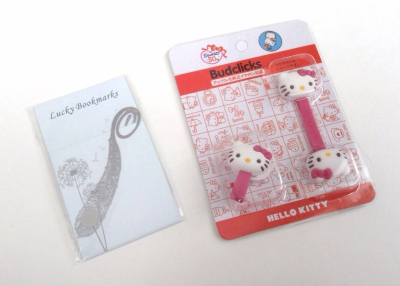 Metal Feathers Shaped Reading Bookmark & Hello Kitty Cable Cord Holder Clip