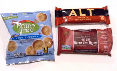 Home Free Vanilla Cookies,Lara ALT Protein Bar (Pumpkin Pie), Nature’s Bakery Fig Bar