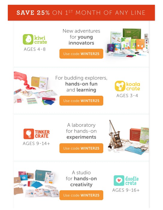 Kiwi Crate 25% Off First Month of Any Brand Box!